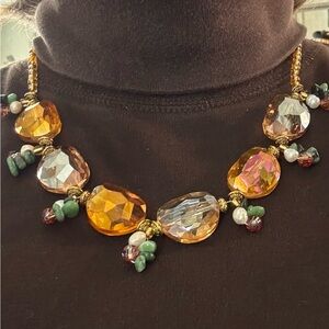 Statement Amber Crystal Necklace with Green and brown swarovski Accents